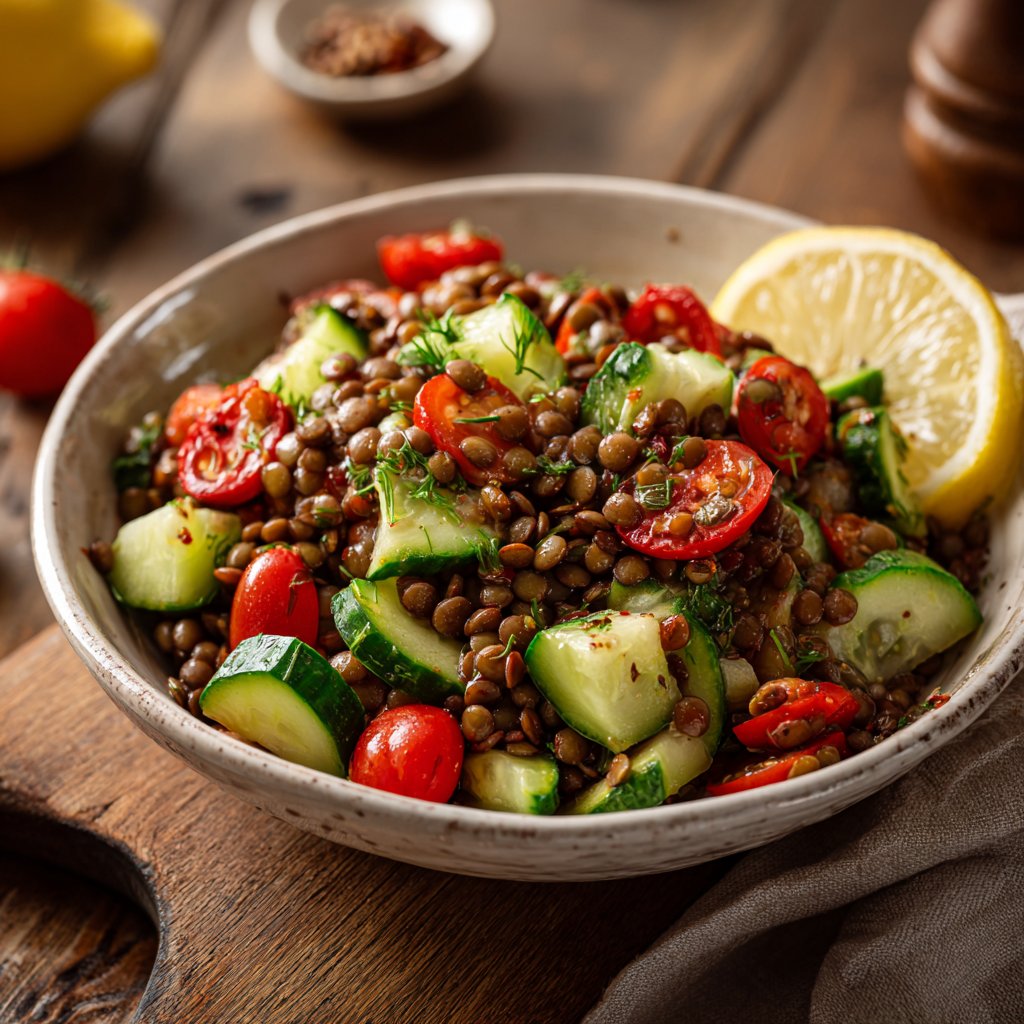Healthy Lunch Lentil Salad with Lemon