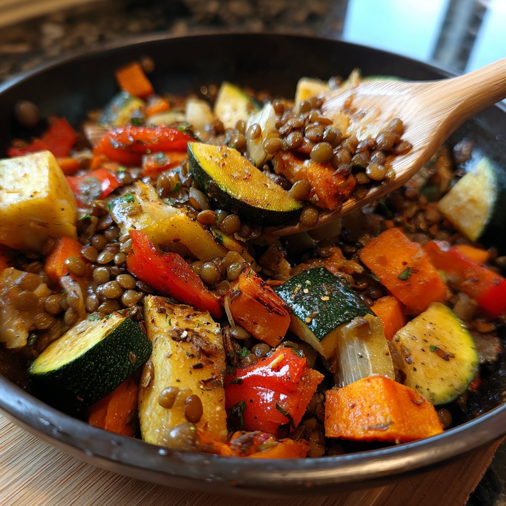 Roasted Veggie Lentil Skillet